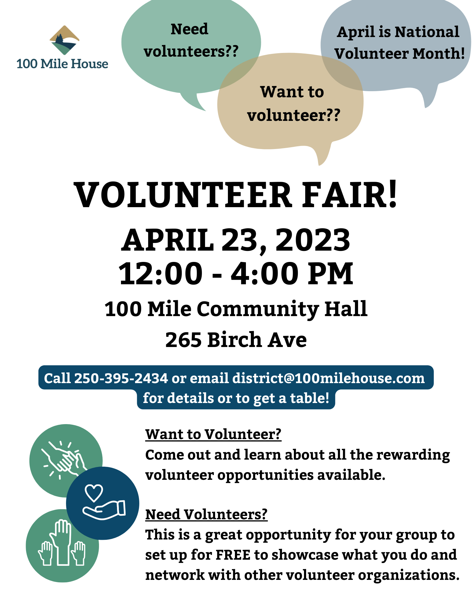 Volunteer Fair at 100 Mile Community Hall District of 100 Mile House